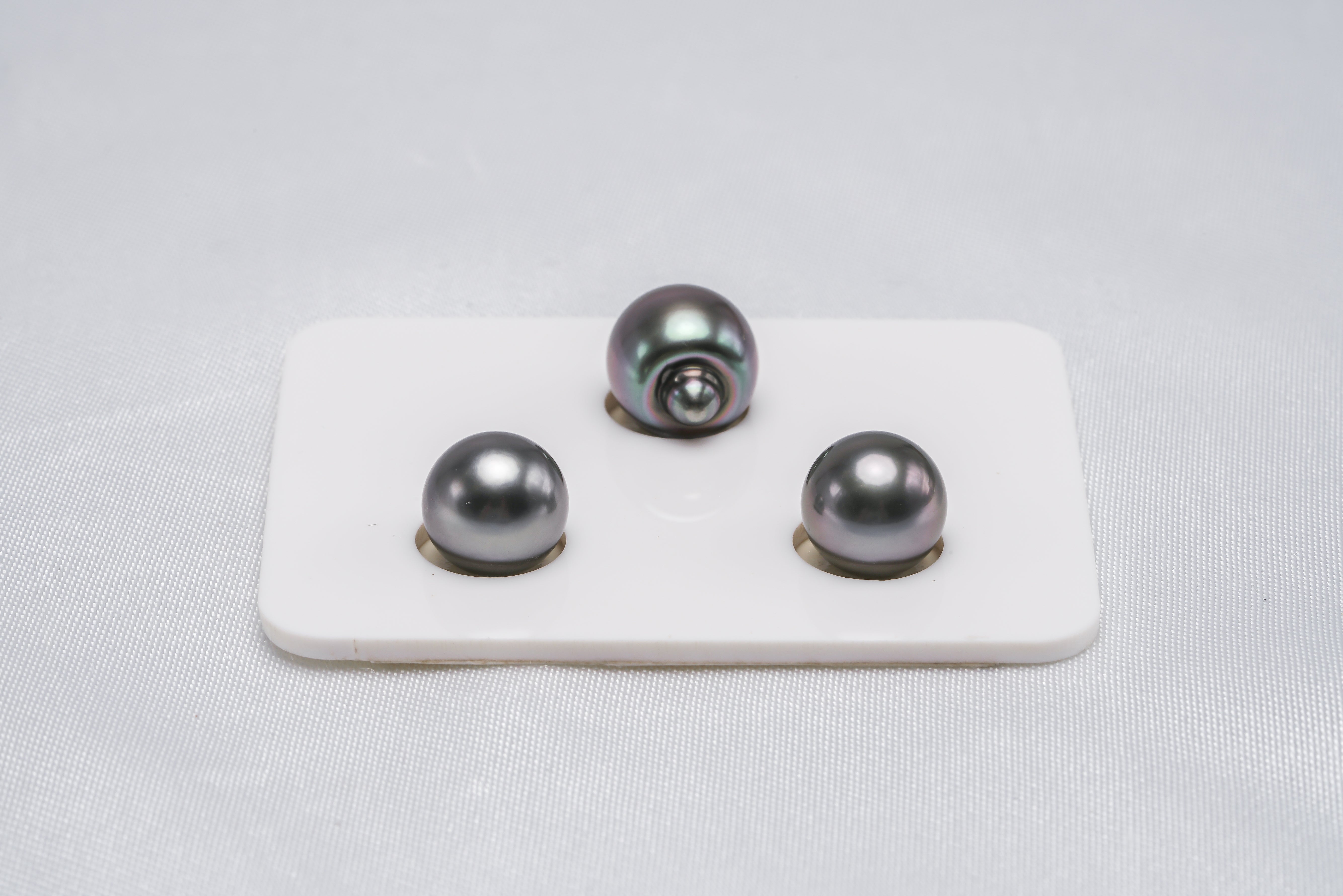 Shinny Grey Cherry Trio Set - Round/Semi-Baroque 9-10mm TOP/AAA quality Tahitian Pearl - Loose Pearl jewelry wholesale