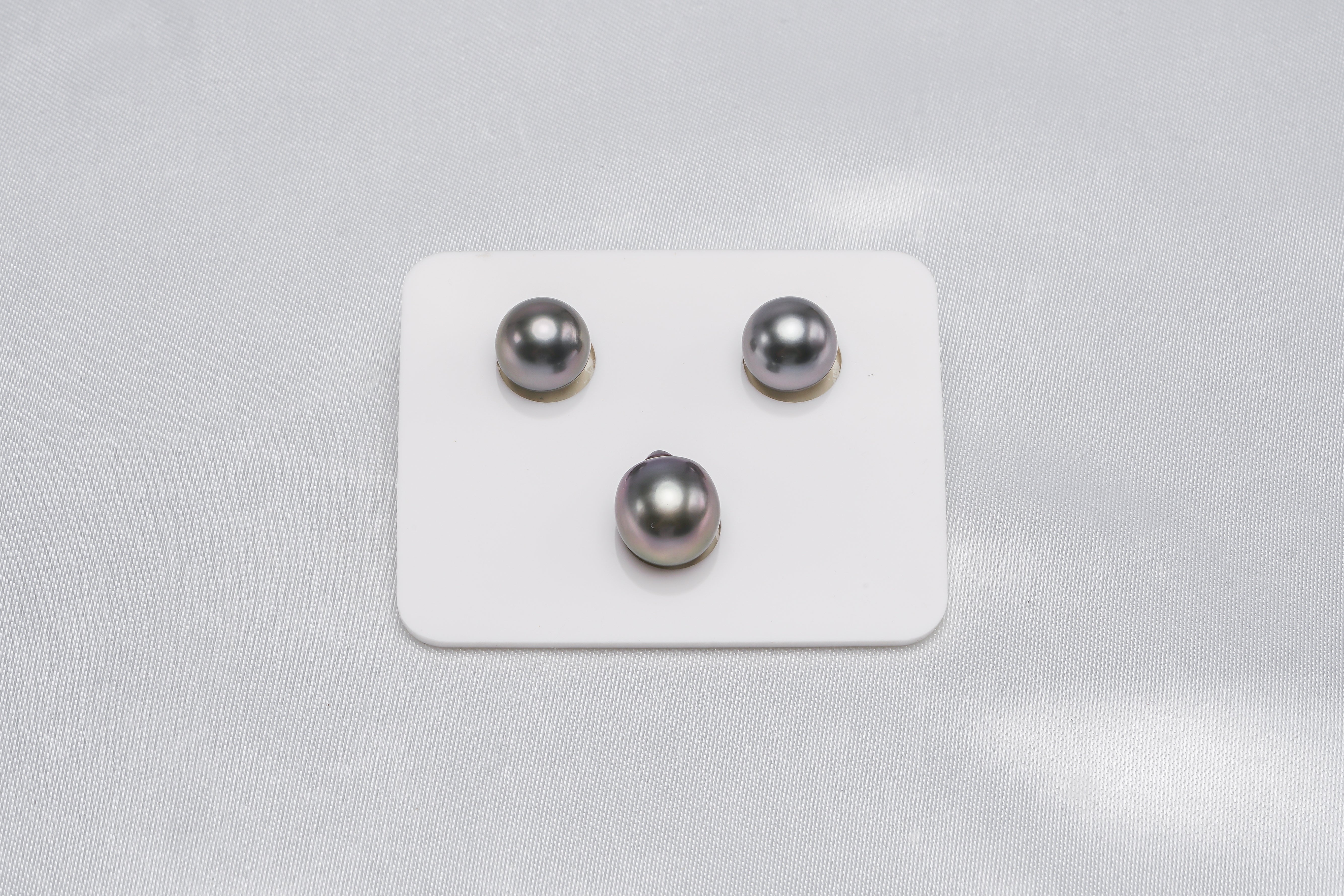 Shinny Grey Cherry Trio Set - Round/Semi-Baroque 9-10mm TOP/AAA quality Tahitian Pearl - Loose Pearl jewelry wholesale