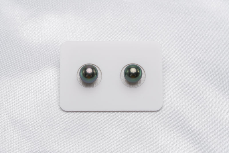 Peacock Green Matched Pair - Round 9mm AA quality Tahitian Pearl - Loose Pearl jewelry wholesale