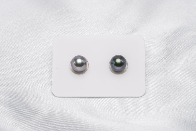Green & Purple Mismatched Pair - Semi-Round 8mm TOP/AAA quality Tahitian Pearl - Loose Pearl jewelry wholesale