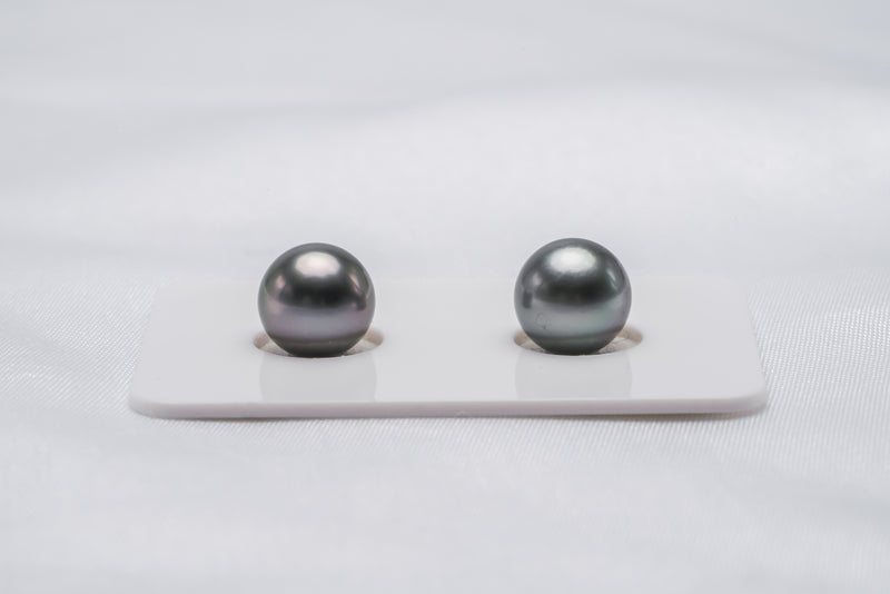 Green Blue Matched Pair - Round 9mm AAA quality Tahitian Pearl - Loose Pearl jewelry wholesale