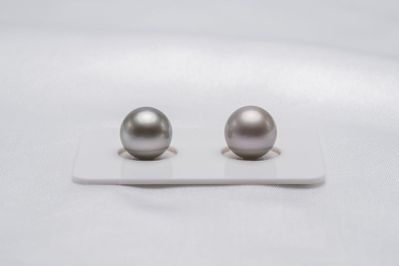 Grey Matched Pair - Semi-Round 10mm AA quality Tahitian Pearl - Loose Pearl jewelry wholesale