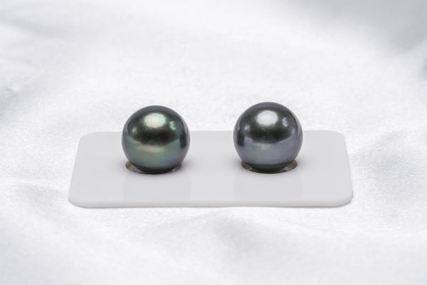 Dark Green Matched Pair - Semi-Round 12mm AA quality Tahitian Pearl - Loose Pearl jewelry wholesale