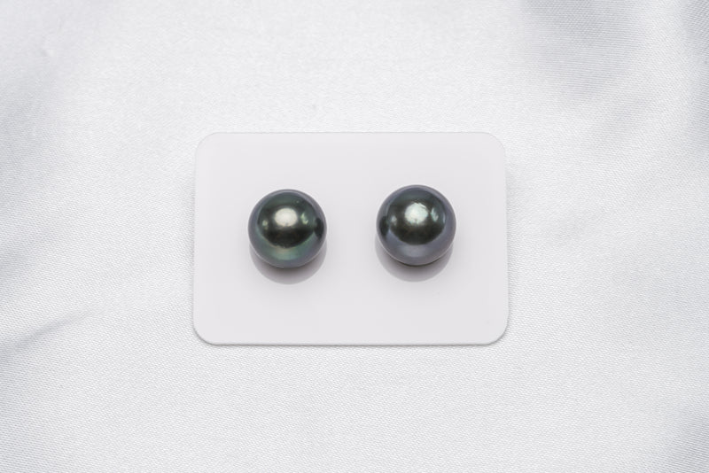 Dark Green Matched Pair - Semi-Round 12mm AA quality Tahitian Pearl - Loose Pearl jewelry wholesale