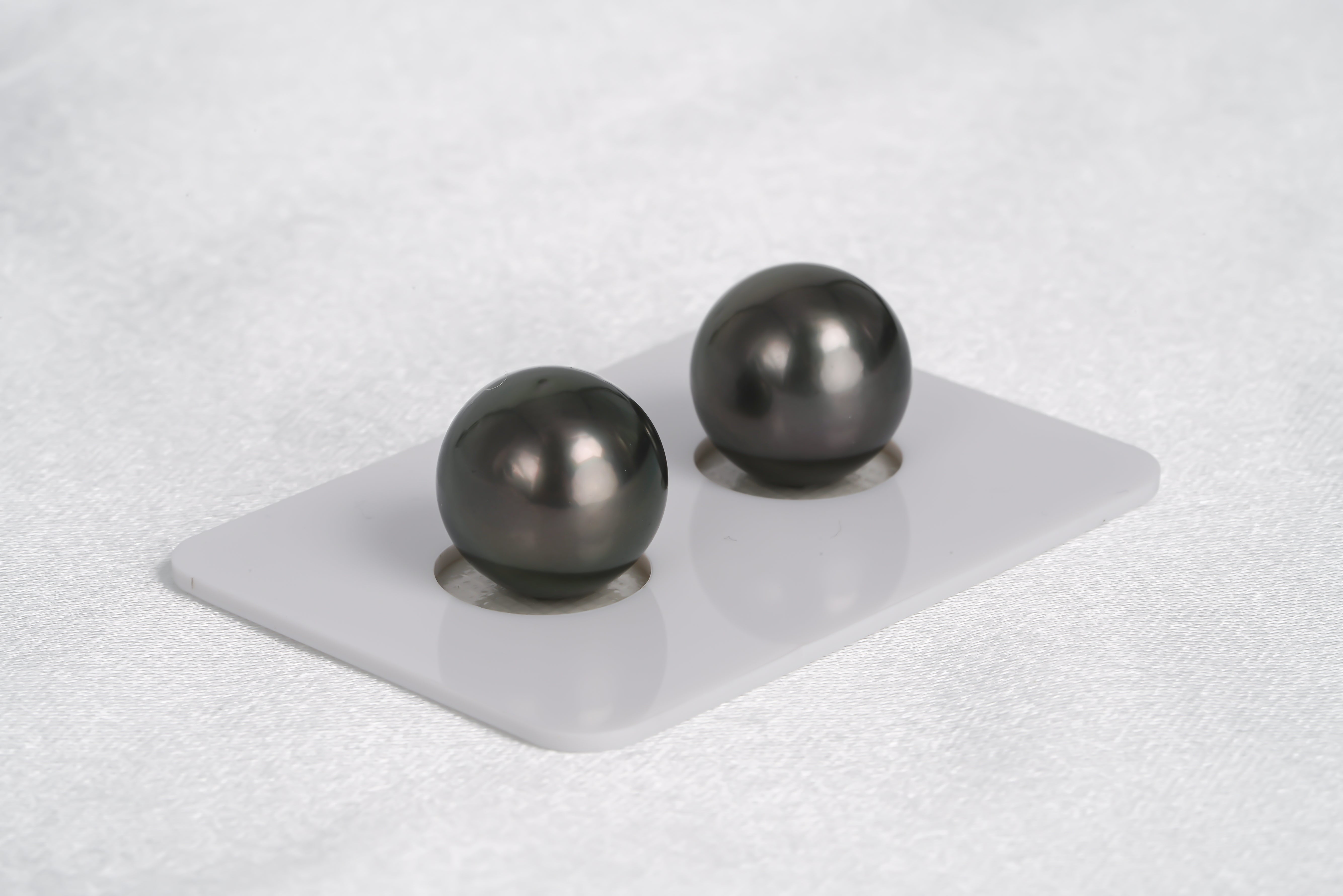 Dark Grey Matched Pair - Round 12mm AAA/AA quality Tahitian Pearl - Loose Pearl jewelry wholesale