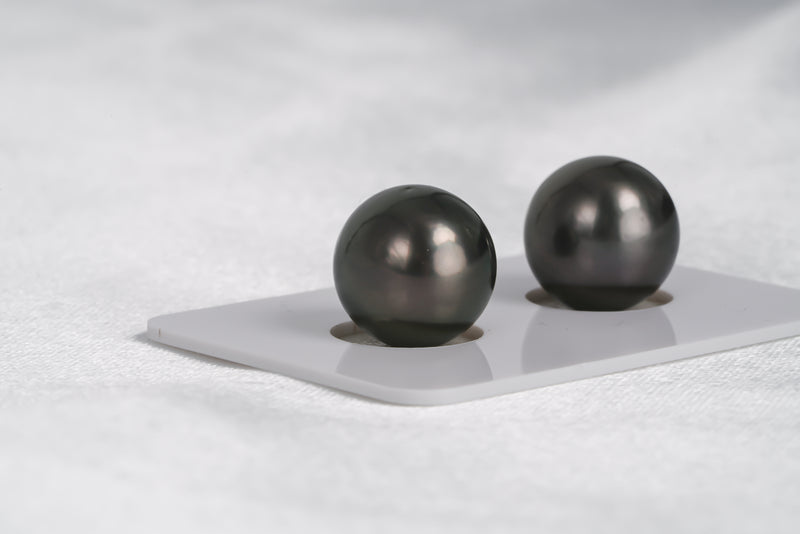 Dark Grey Matched Pair - Round 12mm AAA/AA quality Tahitian Pearl - Loose Pearl jewelry wholesale