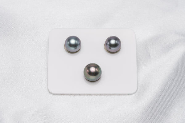 Purple & Green Trio Set - Round/Semi-Round 10-11mm AAA/AA quality Tahitian Pearl - Loose Pearl jewelry wholesale