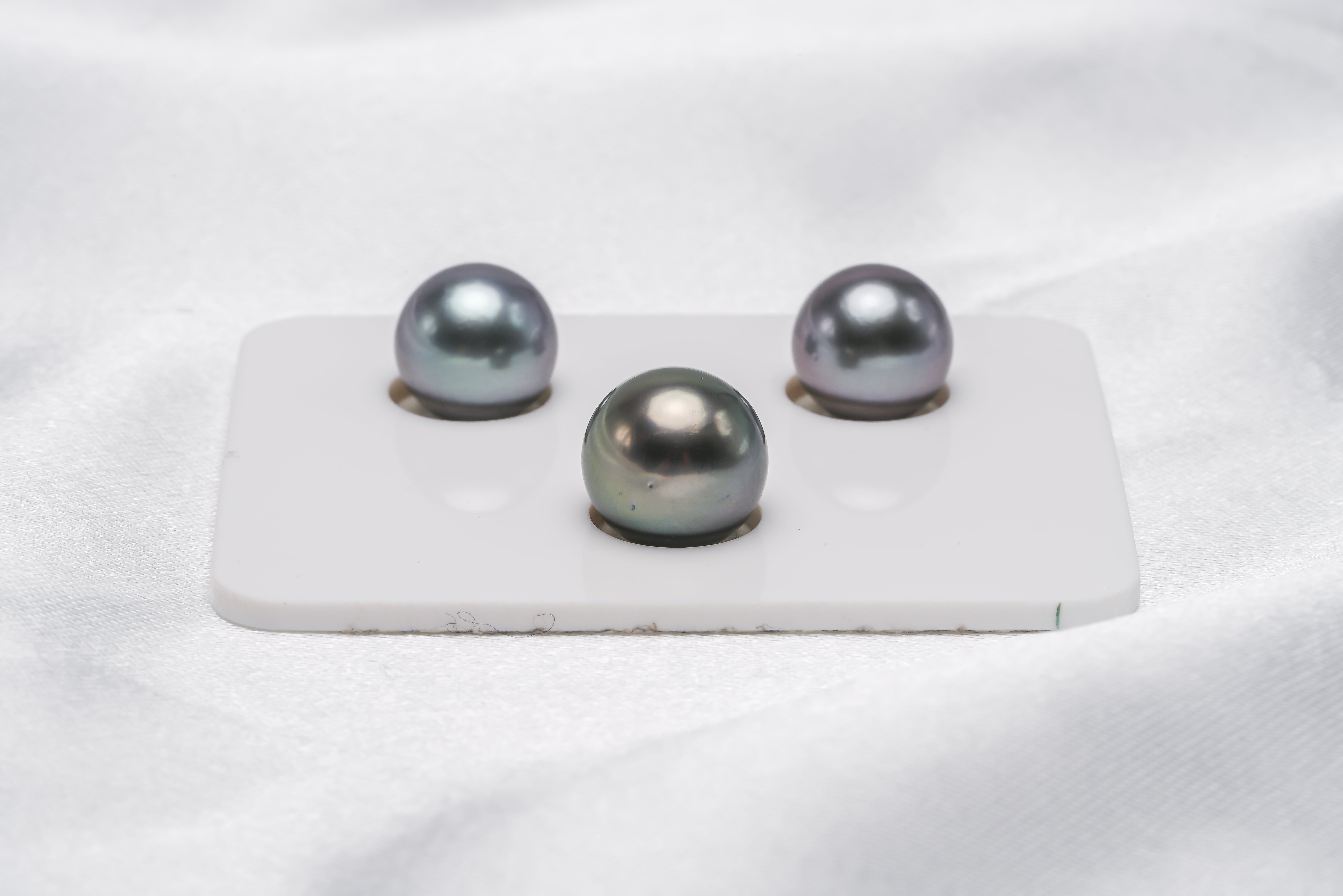 Purple & Green Trio Set - Round/Semi-Round 10-11mm AAA/AA quality Tahitian Pearl - Loose Pearl jewelry wholesale