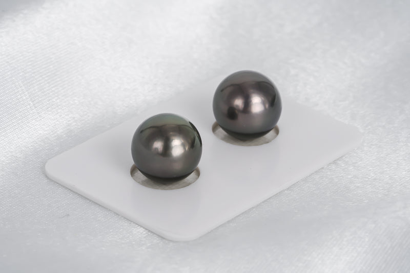 Dark Matched Pair - Round 12mm AAA/AA quality Tahitian Pearl - Loose Pearl jewelry wholesale
