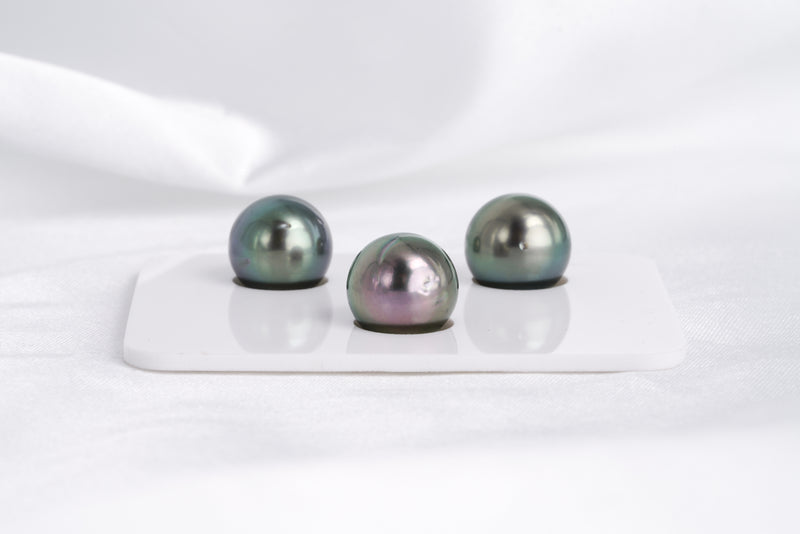 Green Cherry Trio Set - Near-Round 11mm AA quality Tahitian Pearl - Loose Pearl jewelry wholesale