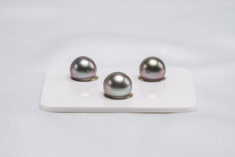 Shinny Cherry Trio Set - Near-Round/Semi-Baroque 9-10mm TOP/AAA quality Tahitian Pearl - Loose Pearl jewelry wholesale