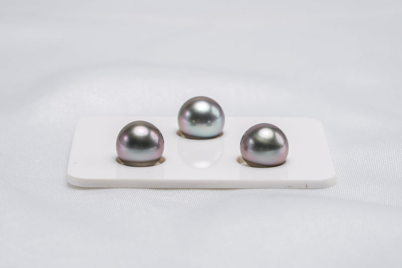 Shinny Cherry Trio Set - Near-Round/Semi-Baroque 9-10mm TOP/AAA quality Tahitian Pearl - Loose Pearl jewelry wholesale