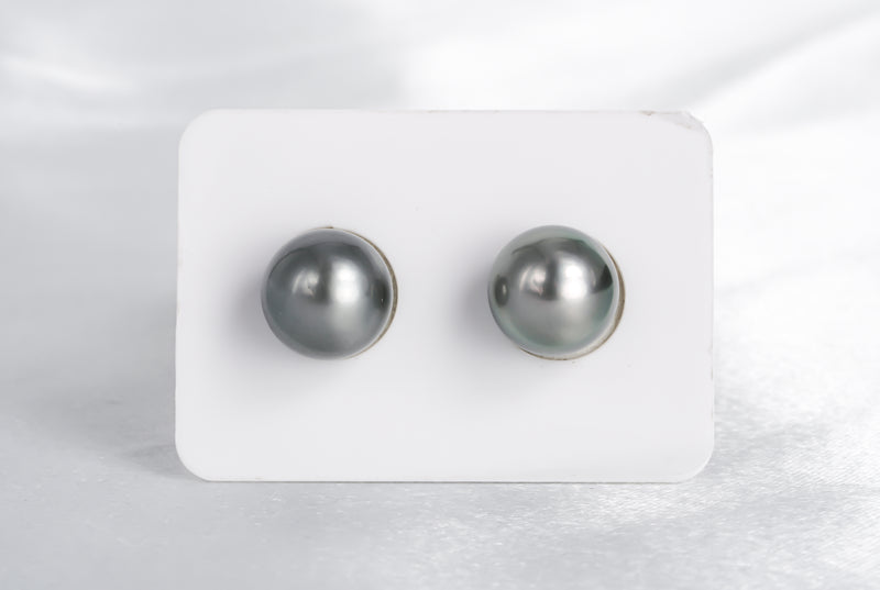 Grey Matched Pair - Round 12mm AAA quality Tahitian Pearl - Loose Pearl jewelry wholesale