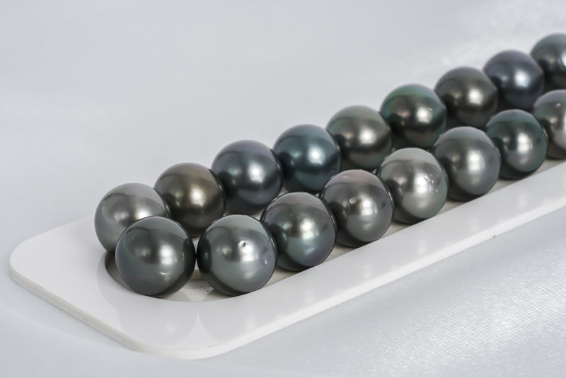 37pcs "Cement" Dark Green Necklace - Round 12-13mm AA quality Tahitian Pearl - Loose Pearl jewelry wholesale