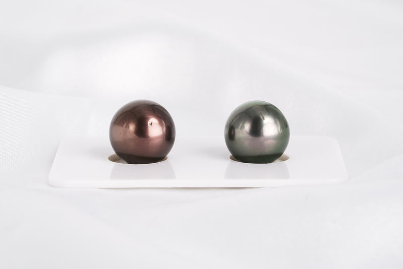Brown & Green Matched Pair - Semi-Round 11mm AAA/AA quality Tahitian Pearl - Loose Pearl jewelry wholesale