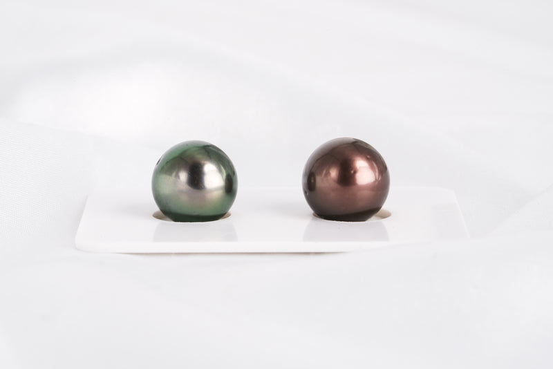 Brown & Green Matched Pair - Semi-Round 11mm AAA/AA quality Tahitian Pearl - Loose Pearl jewelry wholesale