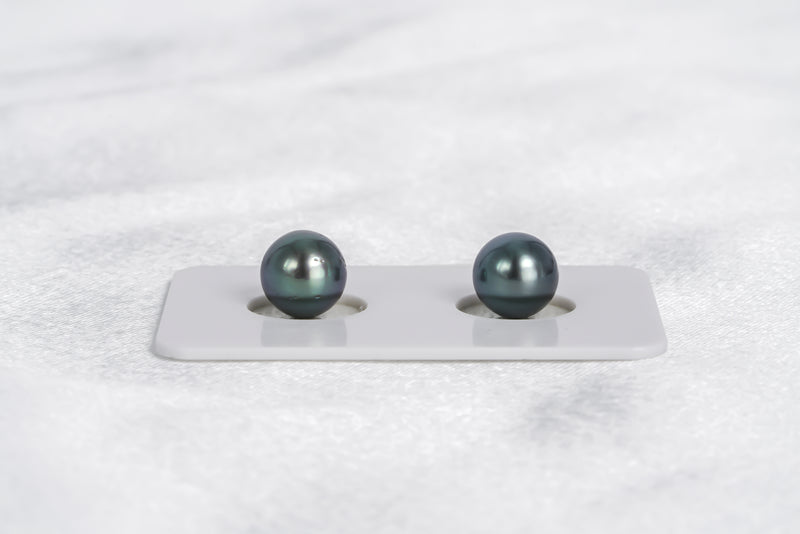 Blue Matched Pair - Semi-Round 8.8mm AAA/AA quality Tahitian Pearl - Loose Pearl jewelry wholesale