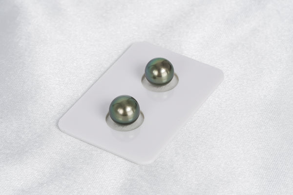 Apple Green Matched Pair - Round 9mm TOP/AAA quality Tahitian Pearl - Loose Pearl jewelry wholesale