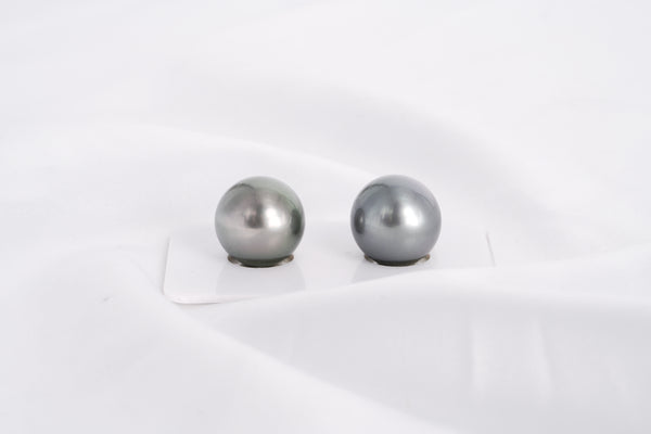 Silver Grey Matched Pair - Semi-Round 14mm TOP/AAA quality Tahitian Pearl - Loose Pearl jewelry wholesale