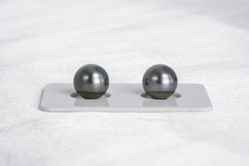 Silver Blue Matched Pair - Round 10mm AAA quality Tahitian Pearl - Loose Pearl jewelry wholesale