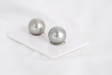 Silver Grey Matched Pair - Round 12.1mm TOP/AAA quality Tahitian Pearl - Loose Pearl jewelry wholesale
