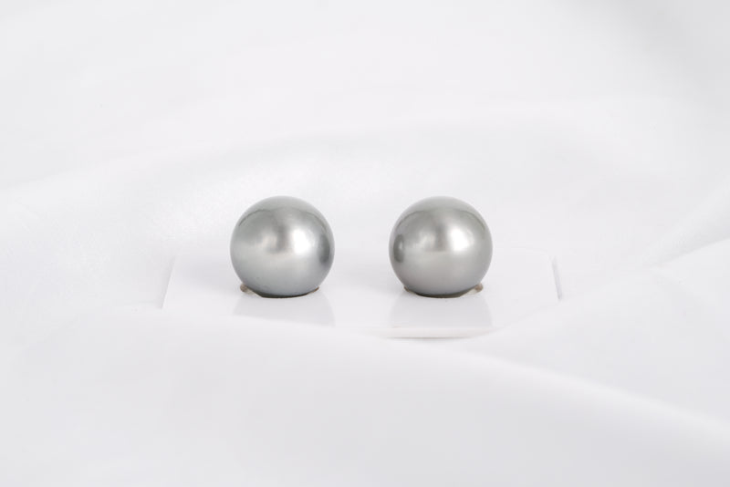 Grey Matched Pair - Round 13.4mm TOP/AAA quality Tahitian Pearl - Loose Pearl jewelry wholesale