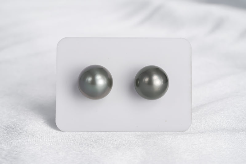Grey Color Matched Pair - Round 12.8mm AAA quality Tahitian Pearl - Loose Pearl jewelry wholesale