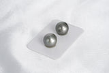Grey Color Matched Pair - Round 12.8mm AAA quality Tahitian Pearl - Loose Pearl jewelry wholesale
