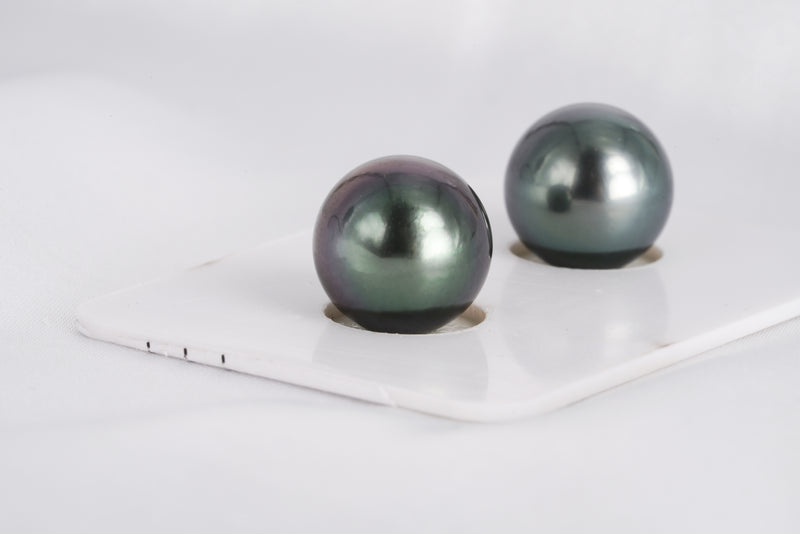 Green Matched Pair - Round 11mm TOP/AAA quality Tahitian Pearl - Loose Pearl jewelry wholesale