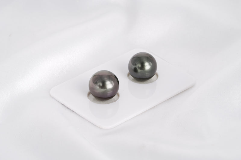 Dark Matched Pair - Round/Semi-Round 11mm AAA/AA quality Tahitian Pearl - Loose Pearl jewelry wholesale