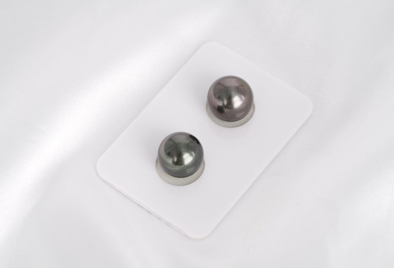 Dark Matched Pair - Round/Semi-Round 11mm AAA/AA quality Tahitian Pearl - Loose Pearl jewelry wholesale