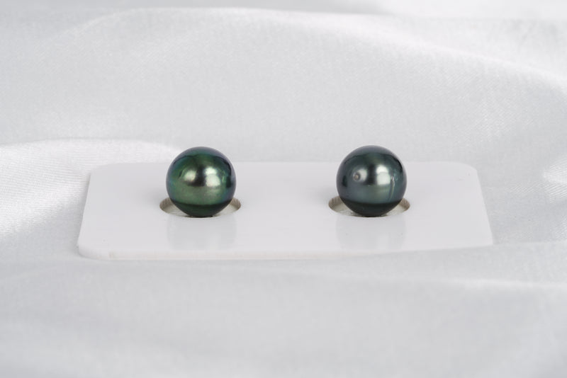 Green Matched Pair - Semi-Round 8.8mm AAA/AA quality Tahitian Pearl - Loose Pearl jewelry wholesale