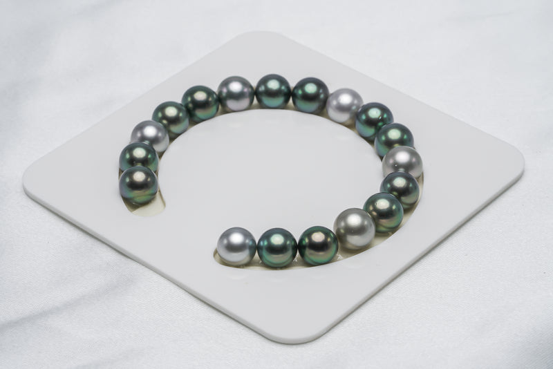 18pcs "Fusion" Green & Silver Bracelet - Round/Semi-Round 10mm AA/A quality Tahitian Pearl - Loose Pearl jewelry wholesale