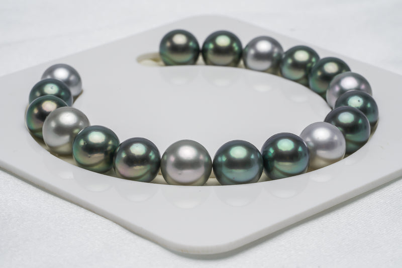 18pcs "Fusion" Green & Silver Bracelet - Round/Semi-Round 10mm AA/A quality Tahitian Pearl - Loose Pearl jewelry wholesale
