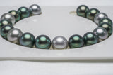 18pcs "Fusion" Green & Silver Bracelet - Round/Semi-Round 10mm AA/A quality Tahitian Pearl - Loose Pearl jewelry wholesale