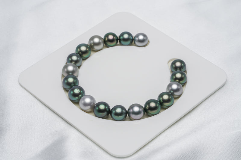 18pcs "Fusion" Green & Silver Bracelet - Round/Semi-Round 10mm AA/A quality Tahitian Pearl - Loose Pearl jewelry wholesale