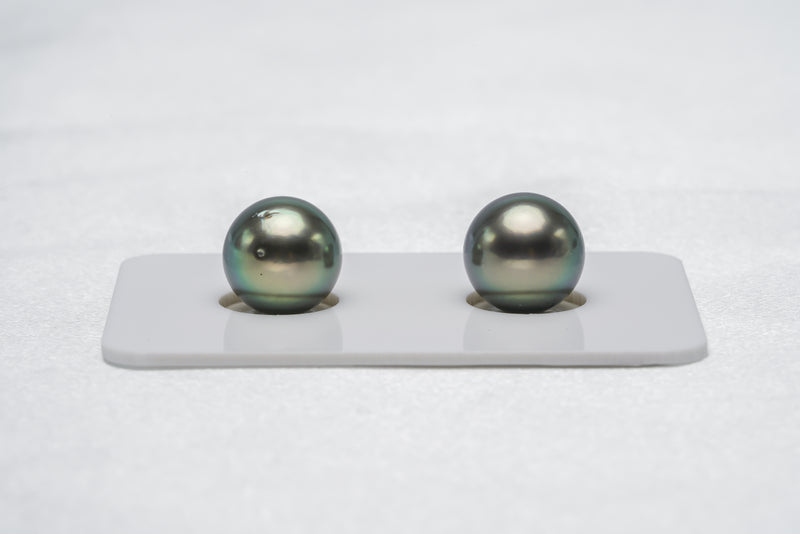 Green Pair - Round/Semi-Round 10mm AA quality Tahitian Pearl - Loose Pearl jewelry wholesale