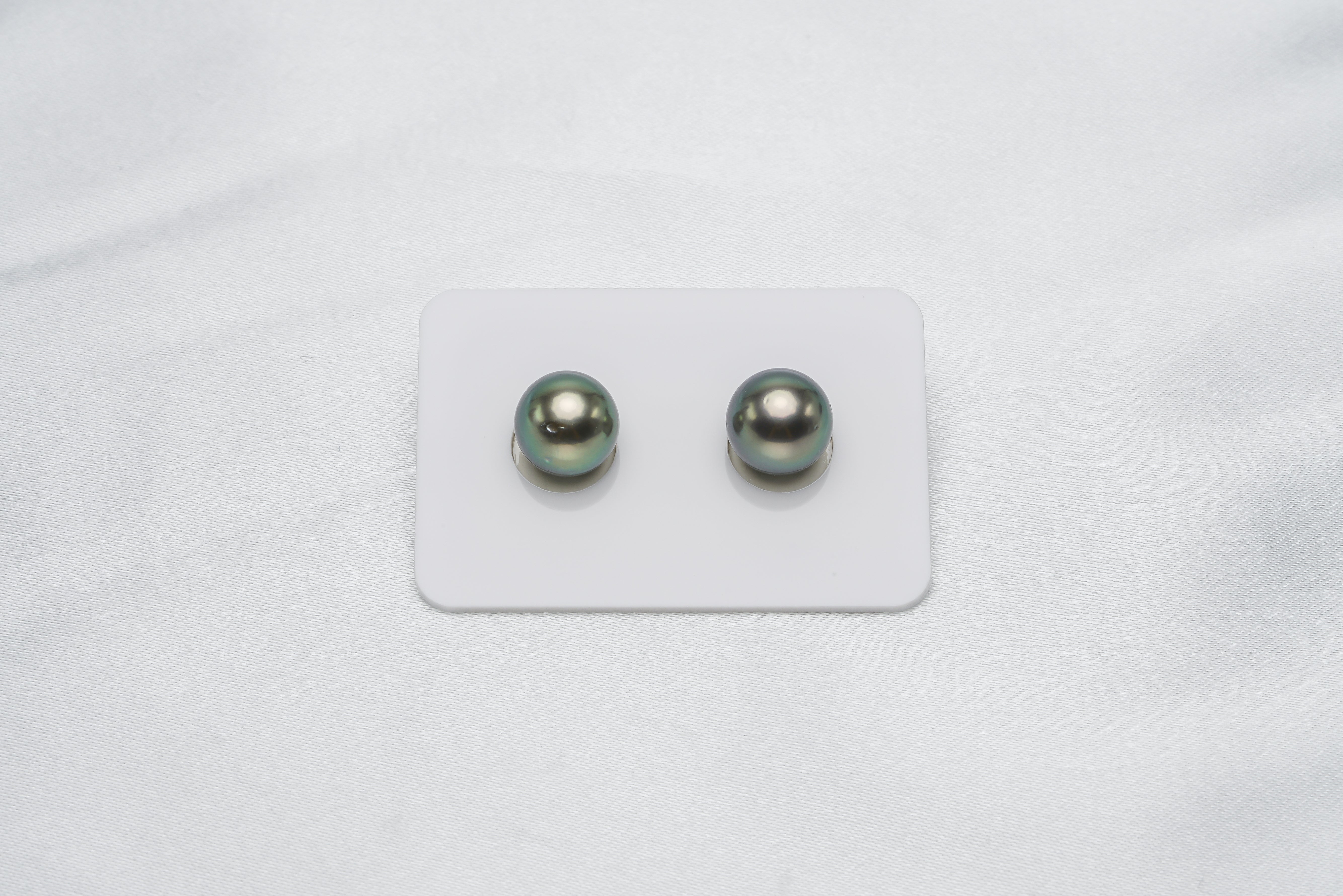 Green Pair - Round/Semi-Round 10mm AA quality Tahitian Pearl - Loose Pearl jewelry wholesale