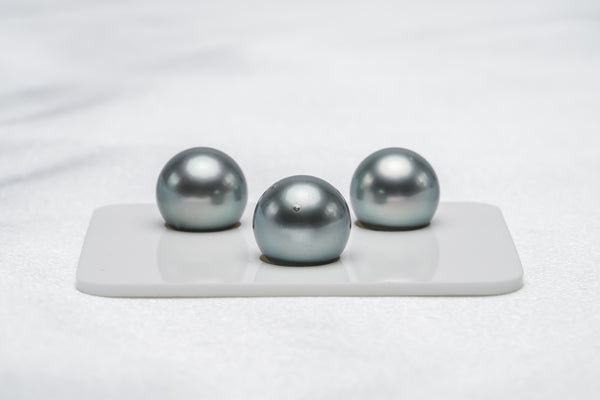 Silver Blue Trio Set - Round 12mm AAA quality Tahitian Pearl - Loose Pearl jewelry wholesale