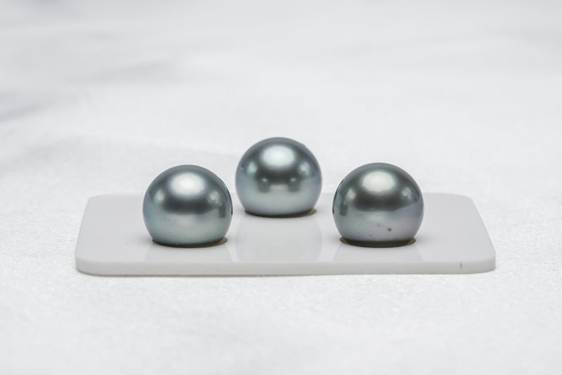 Silver Blue Trio Set - Round 12mm AAA quality Tahitian Pearl - Loose Pearl jewelry wholesale