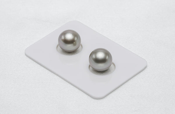 Grey Matched Pair - Round 10mm AAA/AA quality Tahitian Pearl - Loose Pearl jewelry wholesale