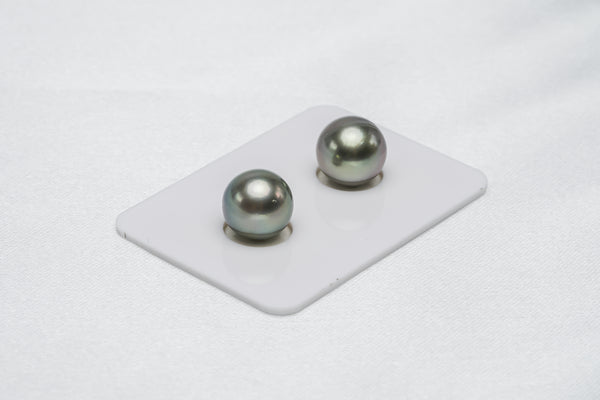 Green Pair - Semi-Round 10mm AA/A quality Tahitian Pearl - Loose Pearl jewelry wholesale