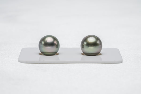 Green Pair - Semi-Round 10mm AA/A quality Tahitian Pearl - Loose Pearl jewelry wholesale