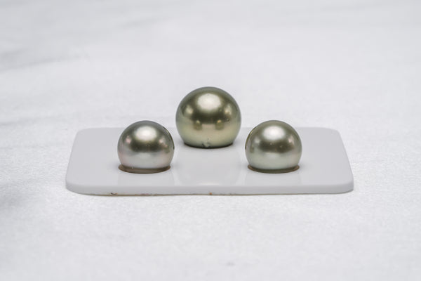 Apple Green Trio Set - Round/Semi-Round 11-13mm AA/A quality Tahitian Pearl - Loose Pearl jewelry wholesale