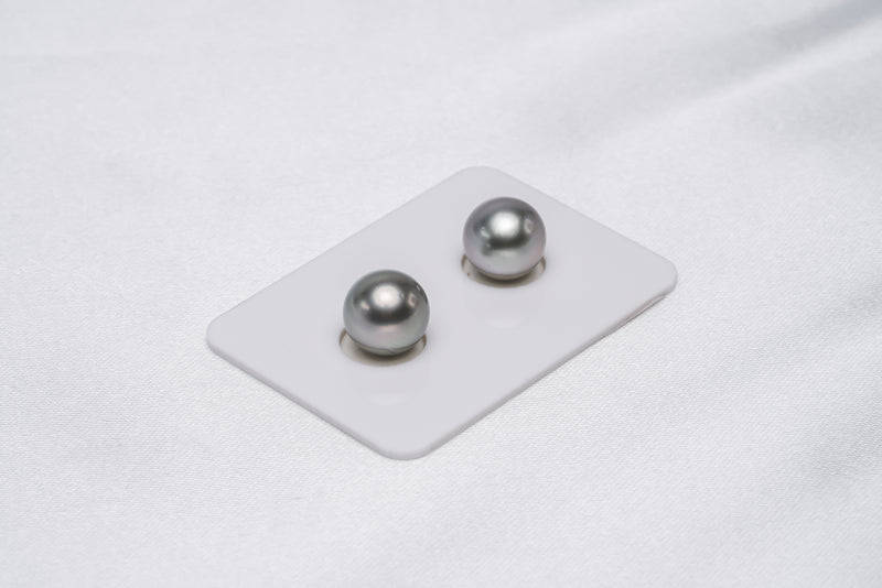 Silver Pair - Semi-Round 10.3mm AA quality Tahitian Pearl - Loose Pearl jewelry wholesale