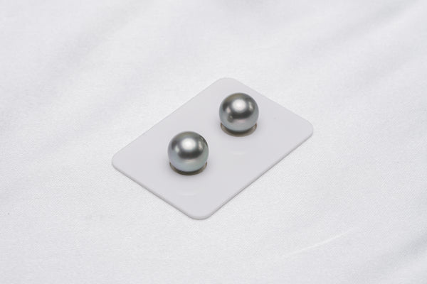 Light Green Matched Pair - Round 11mm AA quality Tahitian Pearl - Loose Pearl jewelry wholesale