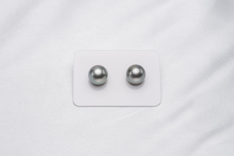 Light Green Matched Pair - Round 11mm AA quality Tahitian Pearl - Loose Pearl jewelry wholesale