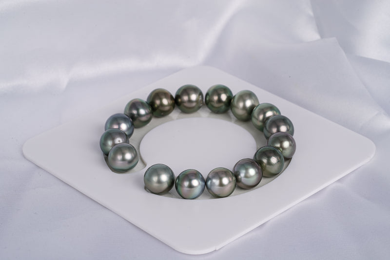 16pcs "Olive Crash" Oliver Green Bracelet - Near-Round/Button 11-12mm AA quality Tahitian Pearl - Loose Pearl jewelry wholesale