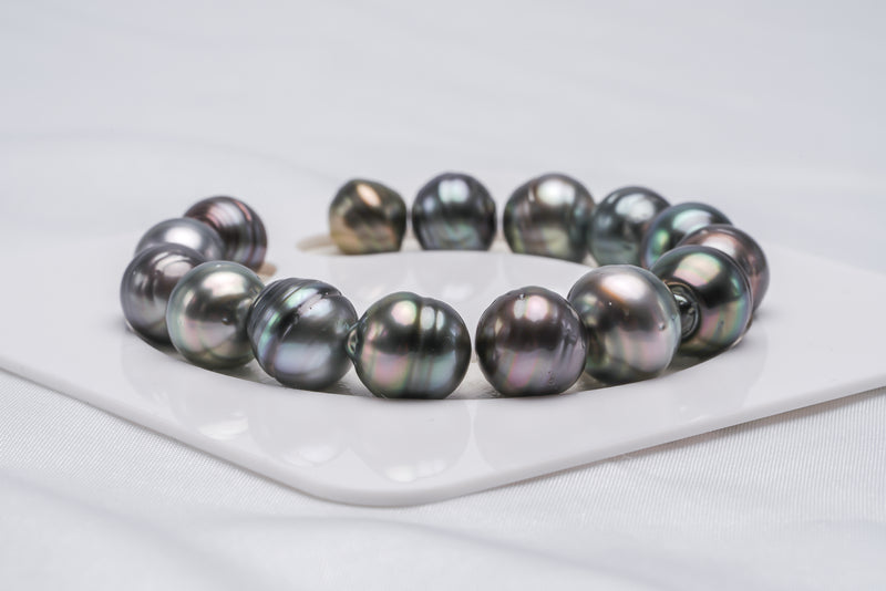15pcs "Rocky Shell" Dark Mix Bracelet - Circle 11-13mm AAA/AA/A quality Tahitian Pearl - Loose Pearl jewelry wholesale