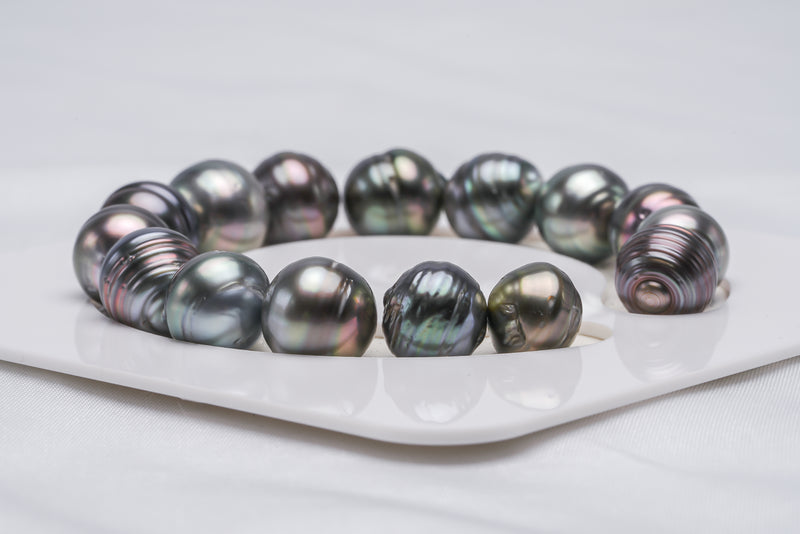 15pcs "Rocky Shell" Dark Mix Bracelet - Circle 11-13mm AAA/AA/A quality Tahitian Pearl - Loose Pearl jewelry wholesale